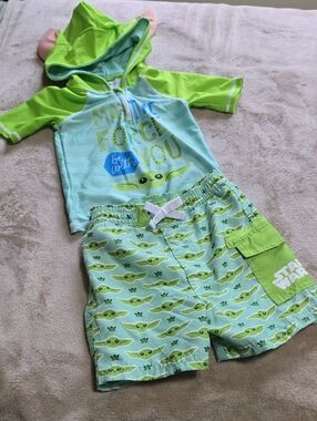 Star Wars Green & Lime Grogu Kids Swim Trunks Set